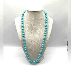 Vintage Avon “Turquoise Impressions” Beaded Necklace Plastic Beads Gold Spacers